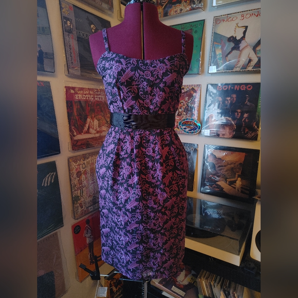 Betsey Johnson Purple Embroidered Insect Pencil Dress y2k S